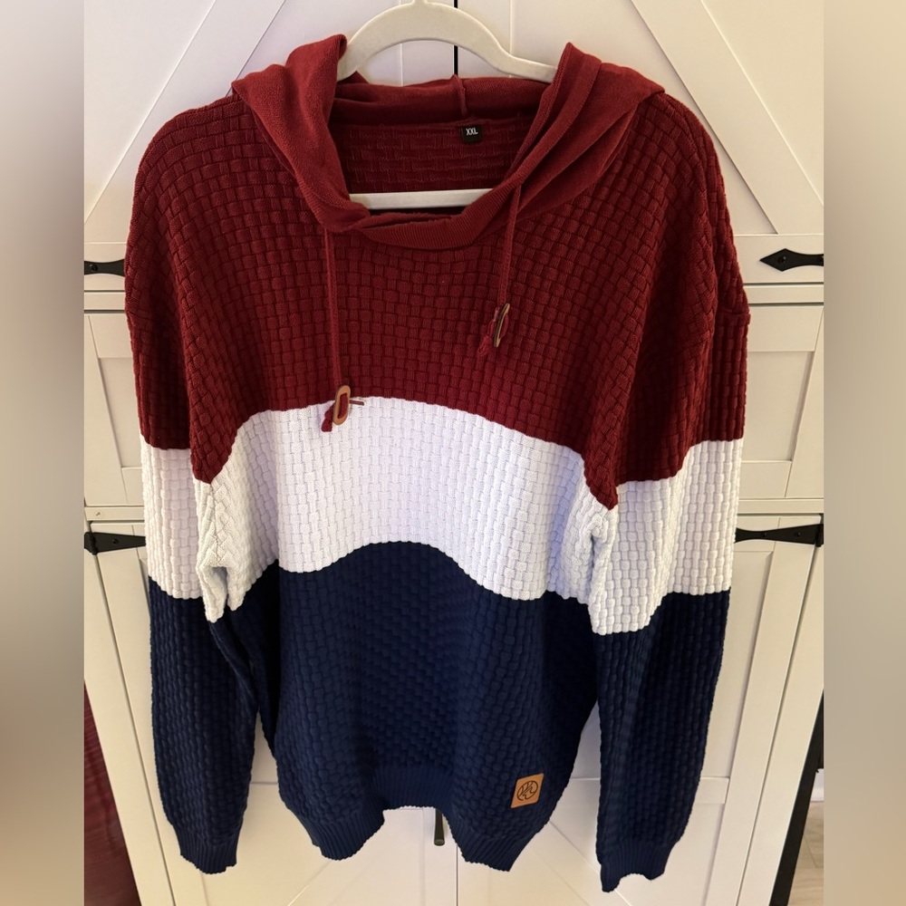 Colorblock Hoodie for Men - Red, White, and Blue -XXL